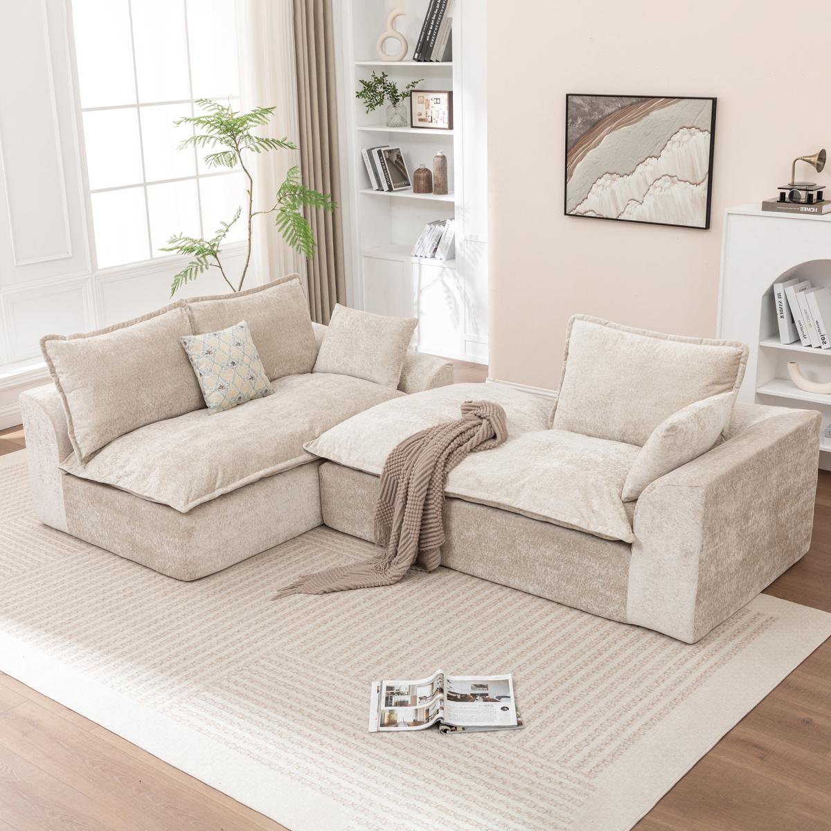 Aobtkel®103 " L Shaped Modular Couch, Cloud Boneless Couch with Deep Seats & High Back , Upholstered Fabric Sofa, No Assembly Required(Beige)#Summervibes