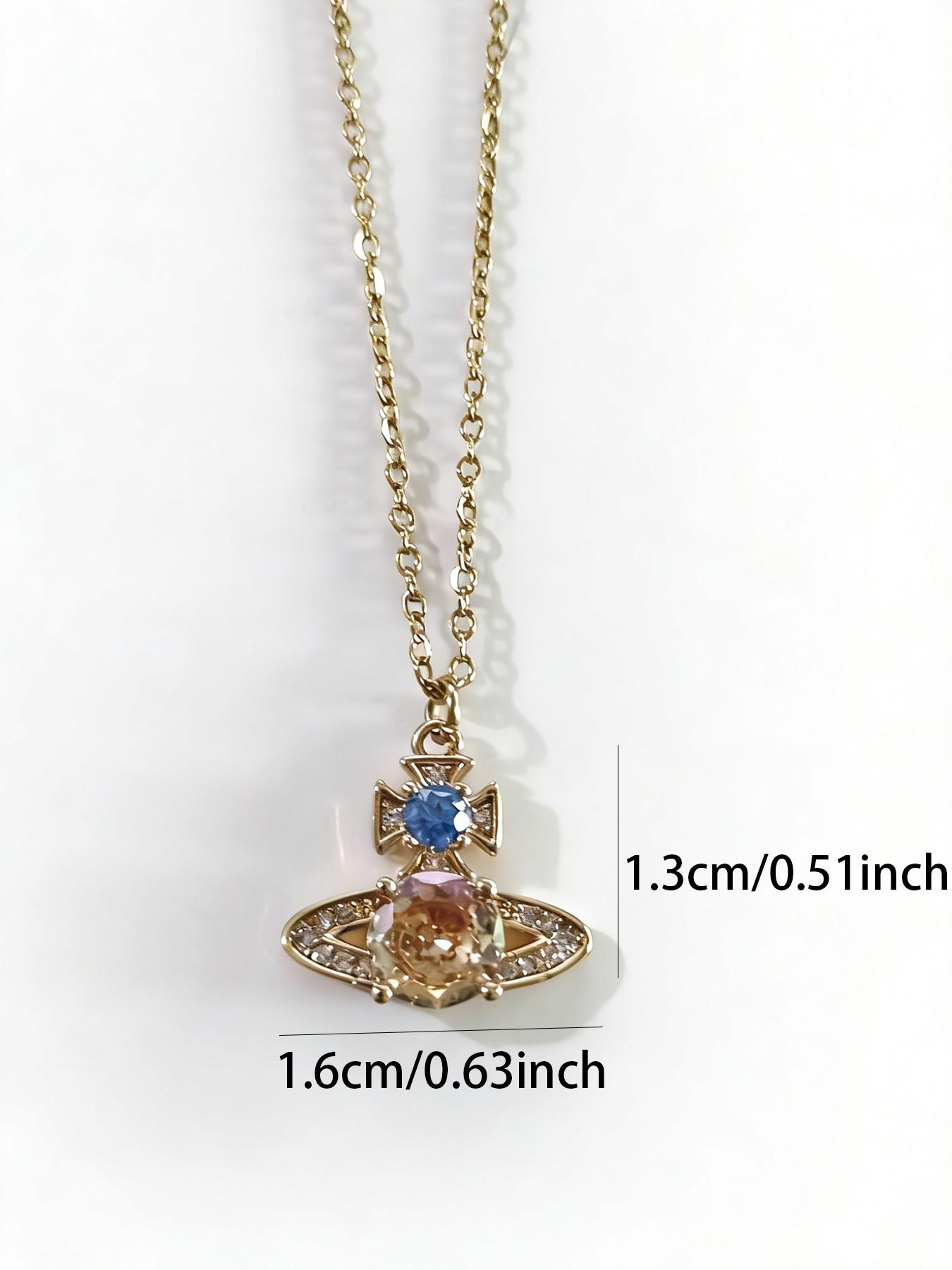 Elegant Two-Tone Diamond Saturn Necklace Set, Sparkling Lightweight Design for Dates & Daily Wear, Perfect Gift Idea