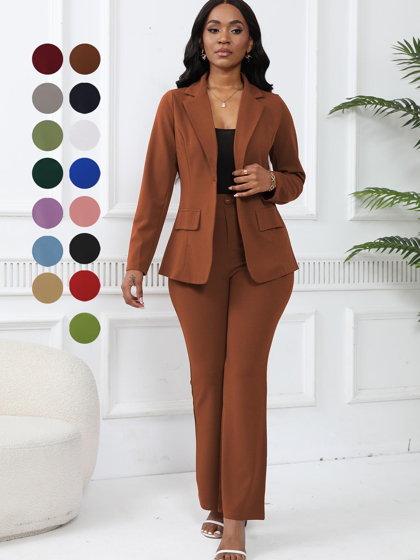 Women's Two-Piece Matching Set, Plain Button Lapel Fitted Blazer & Suit Pants, Chic Elegant Business Casual Long Sleeve Outerwear & Trousers for Daily Outdoor Wear, Women's Clothing for All Seasons, Essential Business Attire, Work Casual Blazers Women's Two-Piece Matching Set, Plain Button Lapel Fitted Blazer & Suit Pants, Chic Elegant Business Casual Long Sleeve Outerwear & Trousers for Daily Outdoor Wear, Women's Clothing for All Seasons, Essential Business Attire, Work Casual Blazers