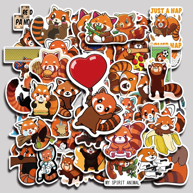 50PCS Red Panda Aesthetic Vinyl Stickers Pack for Laptop Water Bottle Phone Case Skateboard Journal Scrapbook DIY Decoration