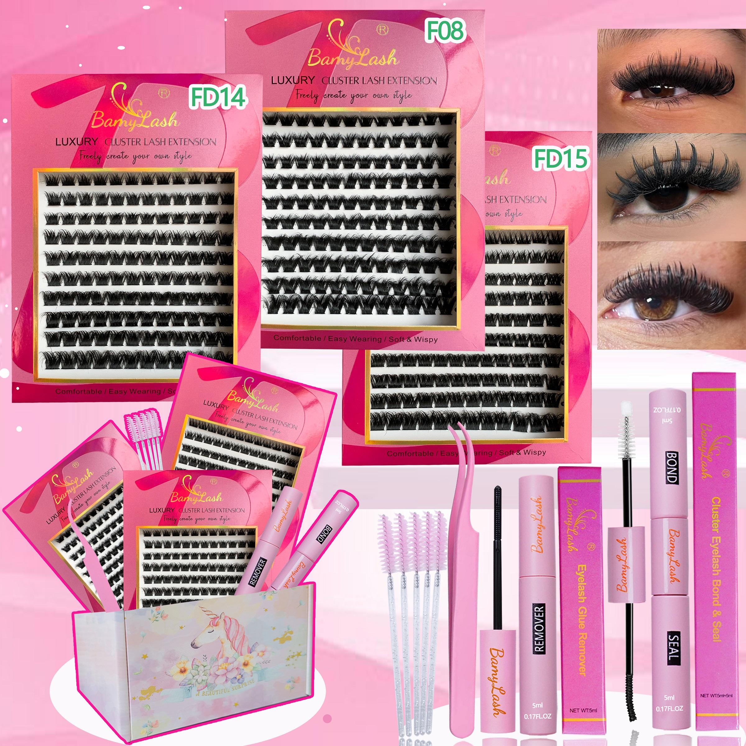 3-Box 3D Wispy Individual Cluster Lash Set - Ultra-Thick Volume, Curly Mixed Lengths - DIY Eyelash Extension Kit with Lash Bond, Seal, Remover, Applicator & Lash Brush - Everyday Eye Makeup, Gifts for Friends