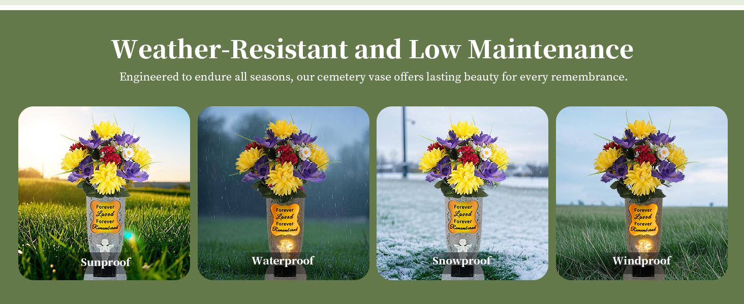 Solar-Powered Cross Angel Ceramic Stone Vase with LED Light - Grave Vase, Cemetery Tombstone Decoration, Fresh/Artificial Flower Holder, Commemoration Gift for Grieving Individuals