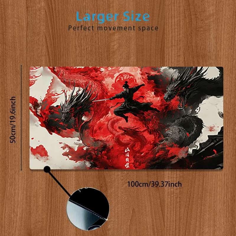 Durable Large Anti-Slip Rubber Mouse Pad, Dragon Water Ink Design, Gaming Office Multi-Functional Keyboard Mat, Perfect Holiday Gift