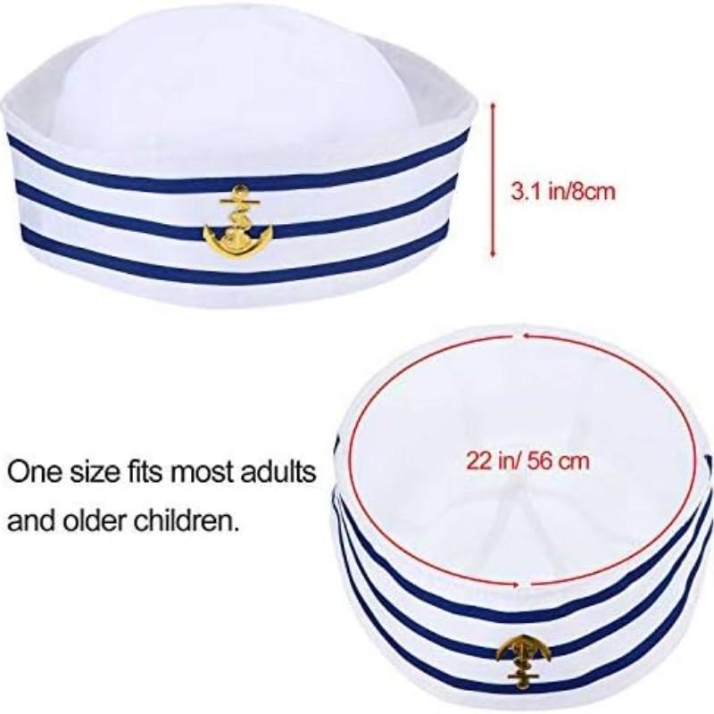 Blue Striped Sailor Hat with Gold Anchor, Nautical Theme Headwear, Adjustable Ocean Hat for Parties and Role Play, Classic Navy Style