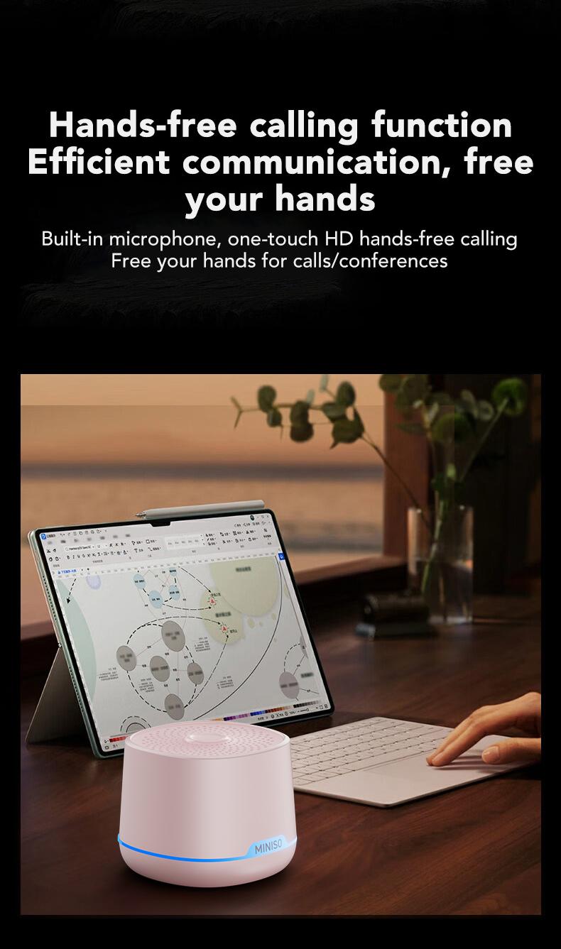 MINISO Portable 5W Wireless Bluetooth Speaker ,Mini Pocket Sound 8 Hours Music Time Speaker , 2 in 1 Stereo Sound Speaker Audio Smartphone