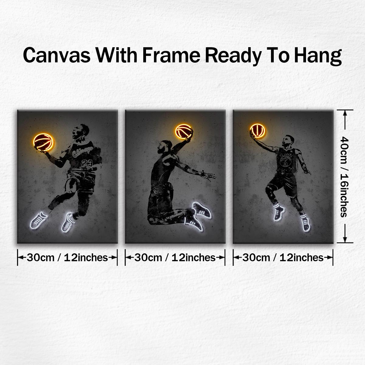 Basketball Player Pattern Canvas Painting with Frame, 3 Counts Basketball Fan Poster, Wall Art Decor for Home Living Room Bedroom Office, Modern Home Decor