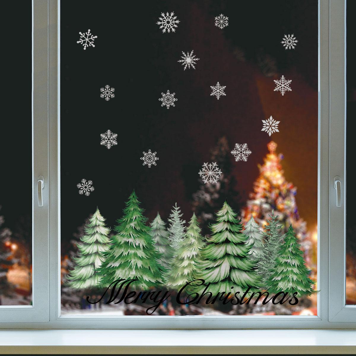 A piece of (30*60cm) electrostatic adsorption hand-painted Christmas tree snowflake decoration sticker for beautifying living room and bedroom windows, D18030-KL