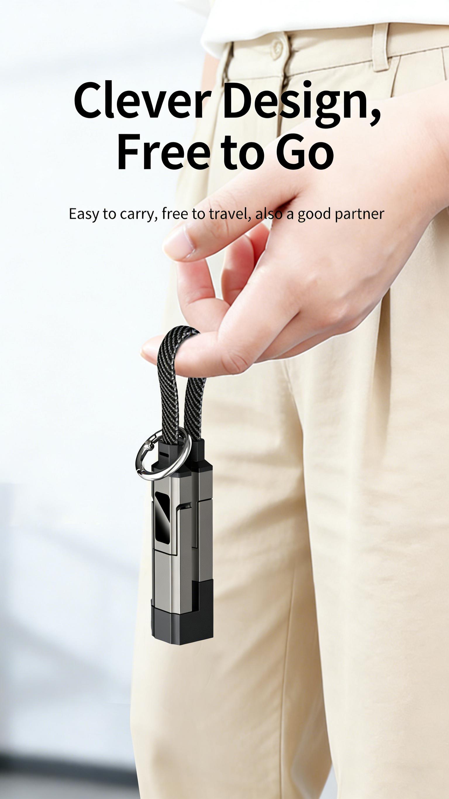 4 in 1 Short Type C Keychain Lanyard Data Cables with LED Display,Braided PD Fast Charging Cord