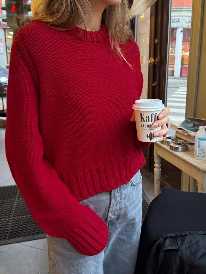 Pure Color Casual Round Neck Sweater Knitwear, Daily Commute Style, Thin Fabric,  Fall & Winter Wear, Women's Fashion