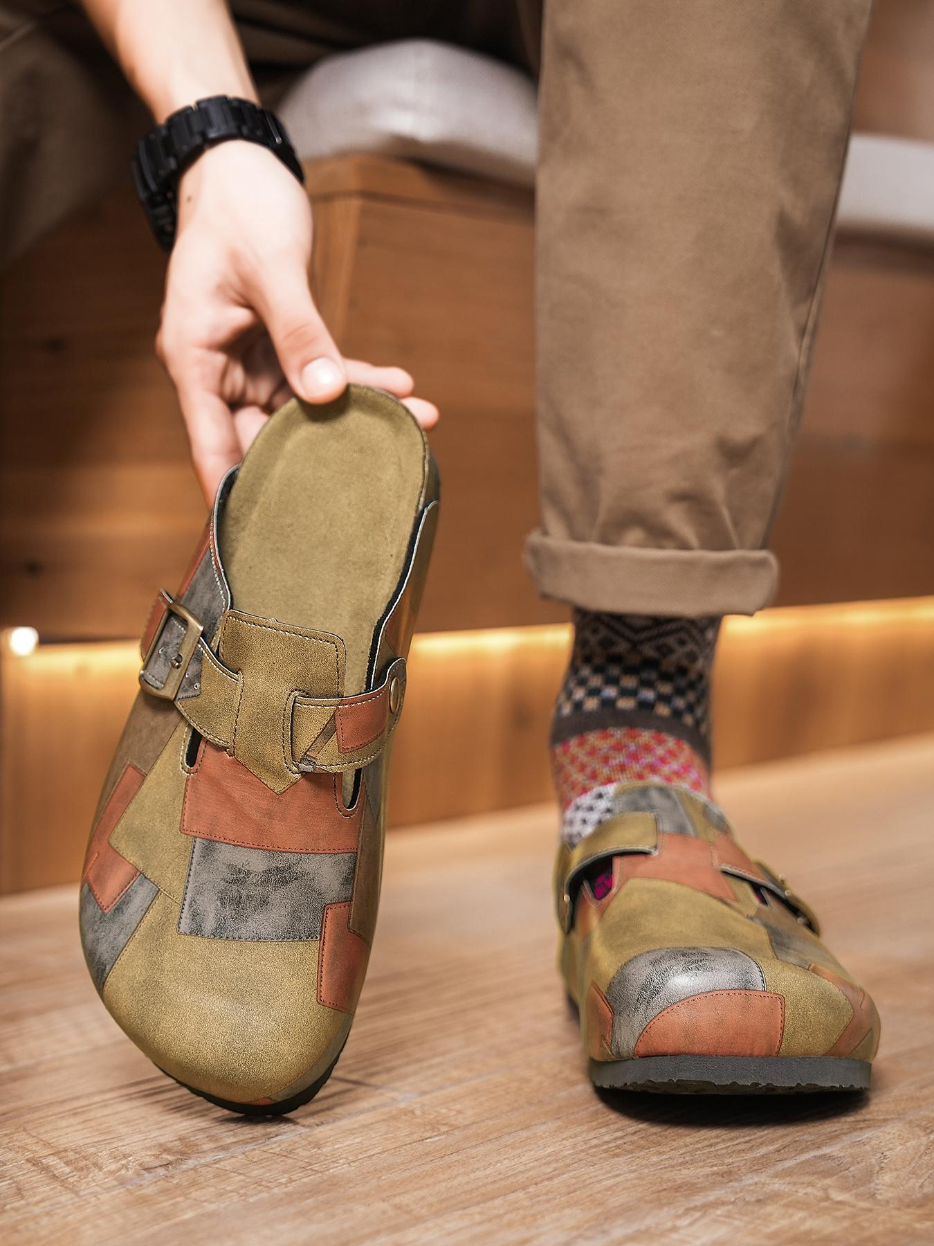 Unisex Birk Sandals, Comfortable Patchwork Design, Bohemian Style, Durable Daily Wear, All-Season Shoes, Casual Outdoor & Home Use, Flat Buckle Clogs