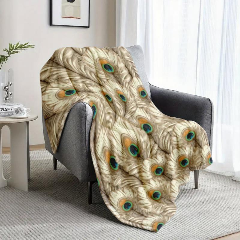 Peacock Feather Pattern Plush Blanket Lightweight Soft Throw Blanket for Home and Office Use Perfect Gift for Nature Lovers and Art Enthusiasts Ideal for Christmas Thanksgiving Housewarming and Birthday Presents Cozy Decorative Blanket for All Seasons