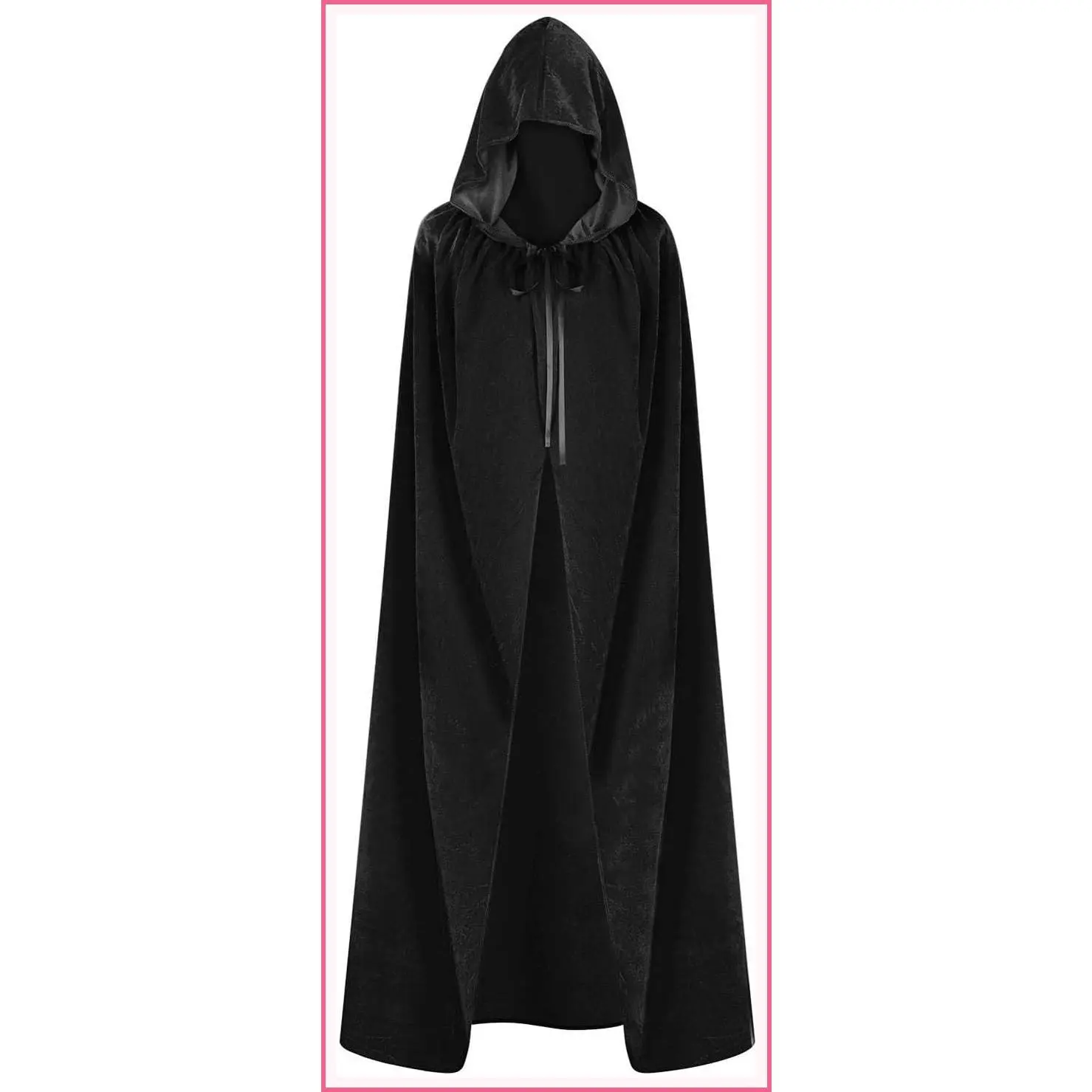 59 Inch Velvet Cloak with Hood for Men and Women, Hooded Cape Cloak Unisex Halloween Witch Vampire Wizard Raven Cosplay Costume Black LargeGift