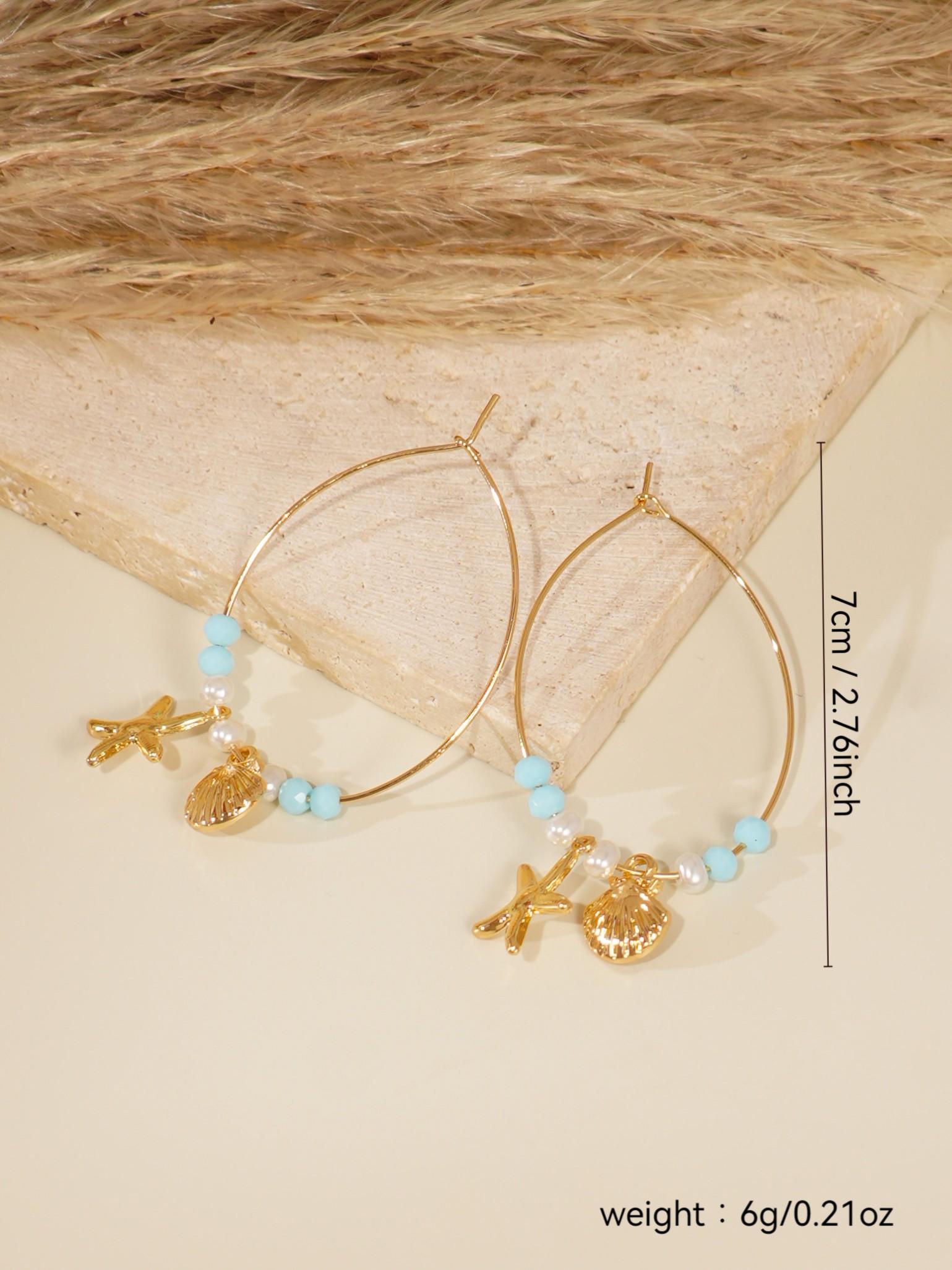 Beach Vacation Shell Starfish Earrings Set, Perfect for Women's Beach Party, Stylish Seashell Jewelry Accessories