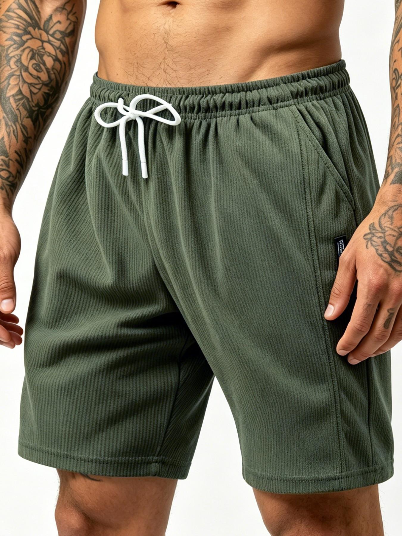 Men's Sporty Casual Shorts, Summer Chenille Elastic Waist Comfortable Breathable, Beach Outdoor Hiking Daily Commute