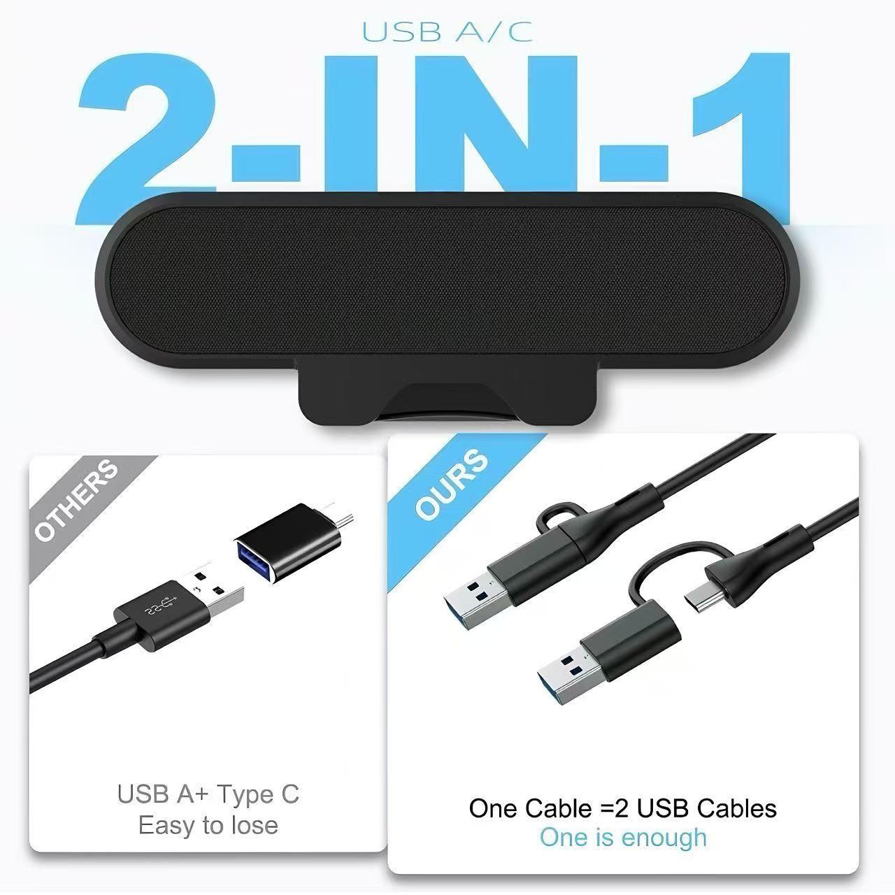 Computer speaker, monitor speaker, stereoscopic sound effect, adjustable volume, easy to clip onto the monitor without taking up space, wired audio, portable speaker, suitable for laptops, games, homes, conferences, desktops