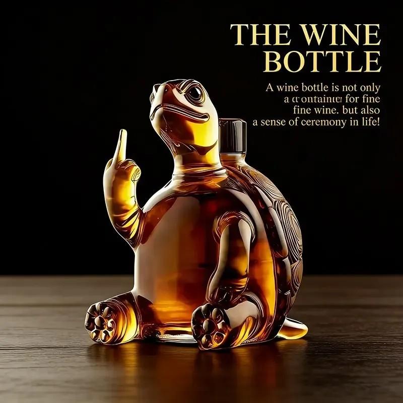 Whiskey Decanter and Glass Set, Fun Middle Finger Turtle Design, 10-Ounce Capacity, Ideal for Whiskey/wine, Decorative for Bars/offices/homes