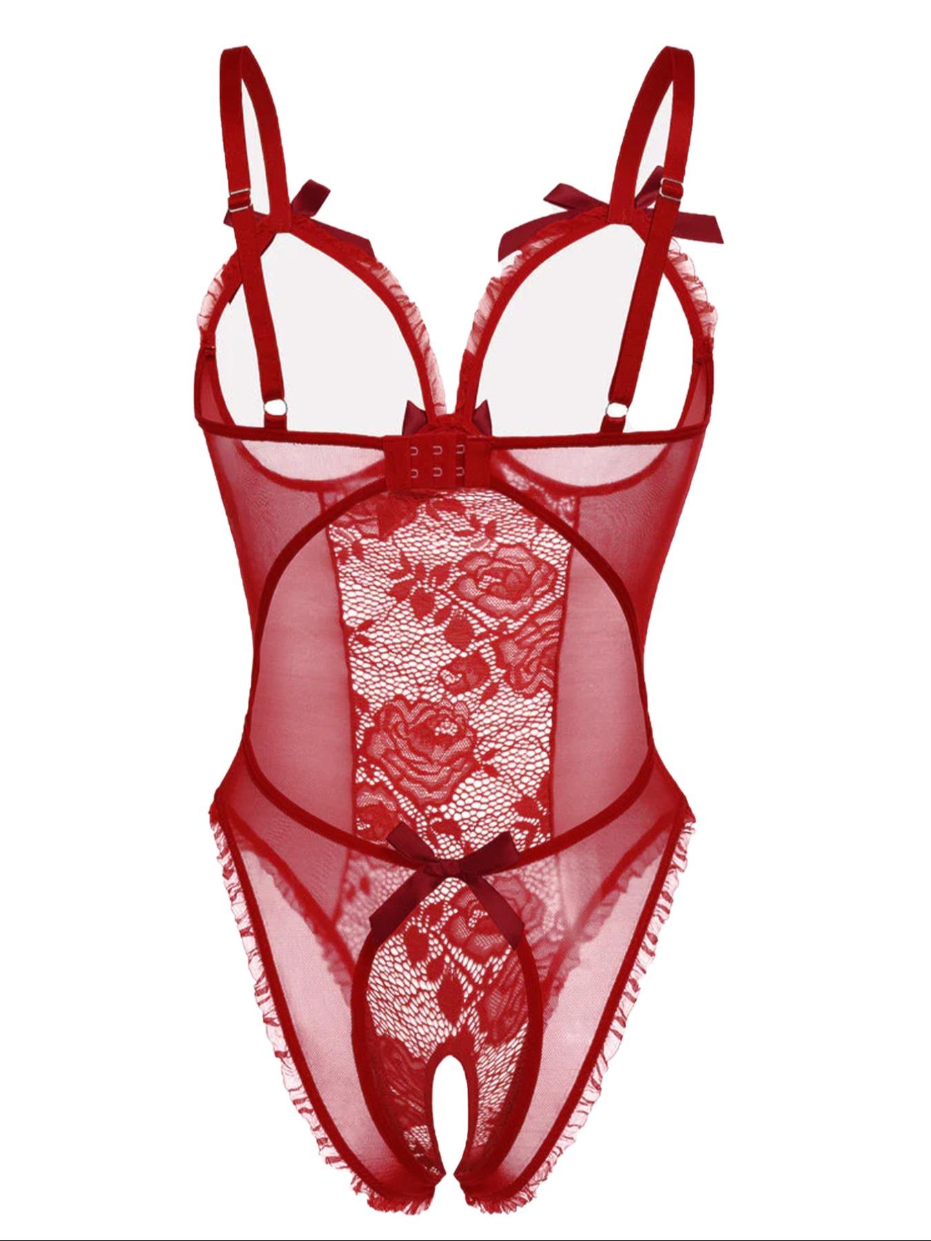 Women's Sexy Deep V Neck Halter Lace Teddy Bodysuit, Soft High Stretch Floral Patchwork, Comfortable Breathable Fabric, All Seasons Wear