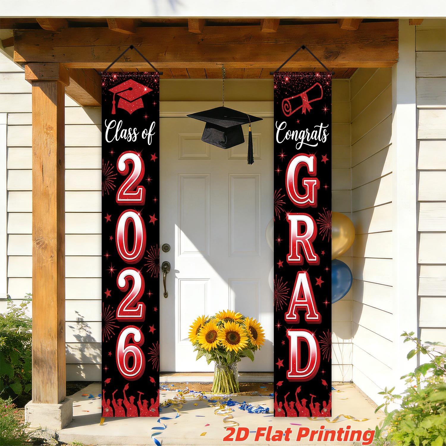 2dflat2 Graduation Banner Set, Gold Glitter, Cap & Diploma Elements, Perfect for 2026 Graduation Celebration, Campus Event Decor