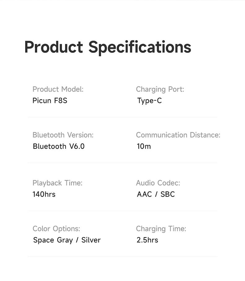 Picun F8S Wireless Headphones – -54dB ENC Call Clarity, Smart Comfort & 96H Battery Life Picun F8S Wireless Headphones – -54dB ENC Call Clarity, Smart Comfort & 96H Battery Life