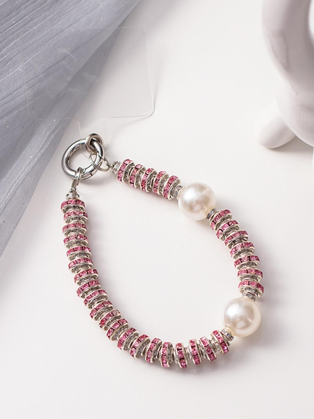 Luxury Pearl & Rhinestone Bag Charm, Sparkling Crystal Faux Pearl Handbag Pendant, Aesthetic Phone Wristlet Keychain Accessory, Perfect Birthday Christmas Valentine's Day Gift for Women Girls, Trendy Bag Decor for Tote Backpack