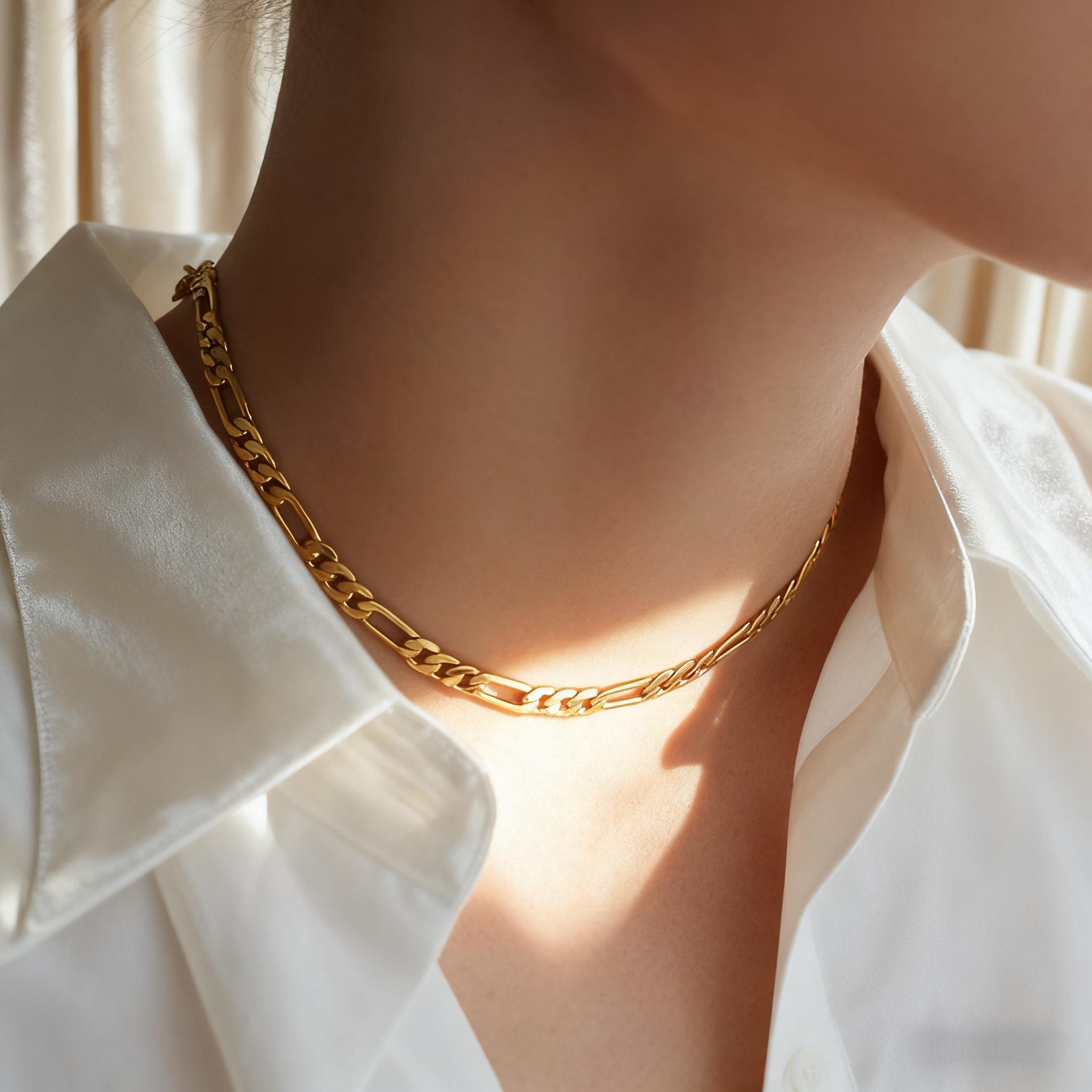 [Free 3-day shipping] 14K Real Gold-Plated Figaro Chain Necklace for Men – 2mm/10mm Wide, 24" Italian-Style Cuban Link, Tarnish-Free Nanotech Coating, Hip Hop Streetwear, Minimalist Layering Jewelry, Gift for Him