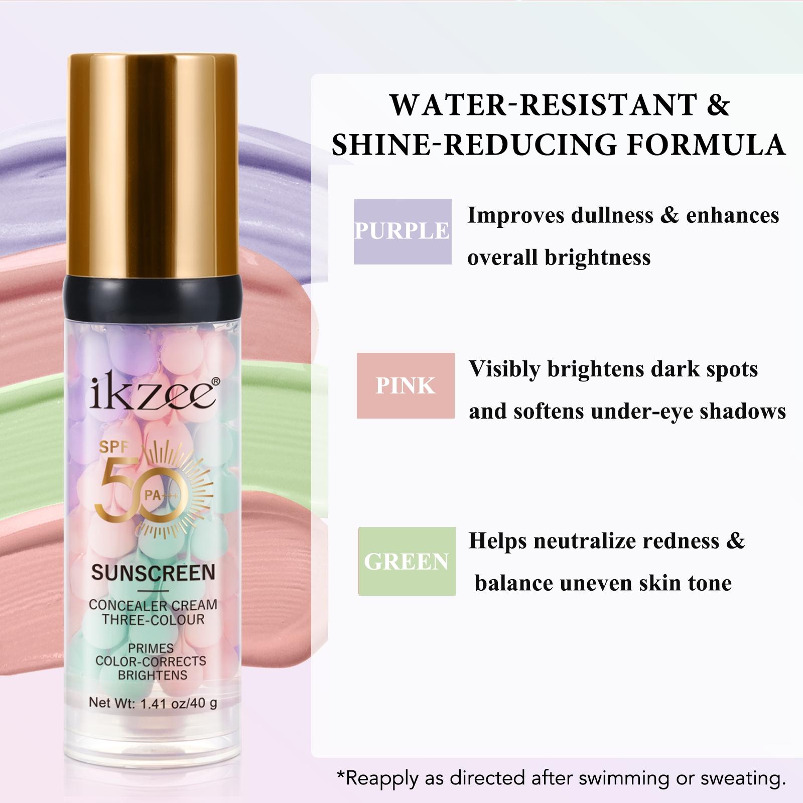 3-Pack 3-in-1 Ikzee Color Correcting Primer SPF 50 – Green, Purple, and Natural Shades. Brightens, Controls Oil, and Hydrates for Long-Lasting Makeup. Targets Dullness and Redness. Perfect for Daily Commutes, Outdoor Activities, and Travel – One Stick Doe