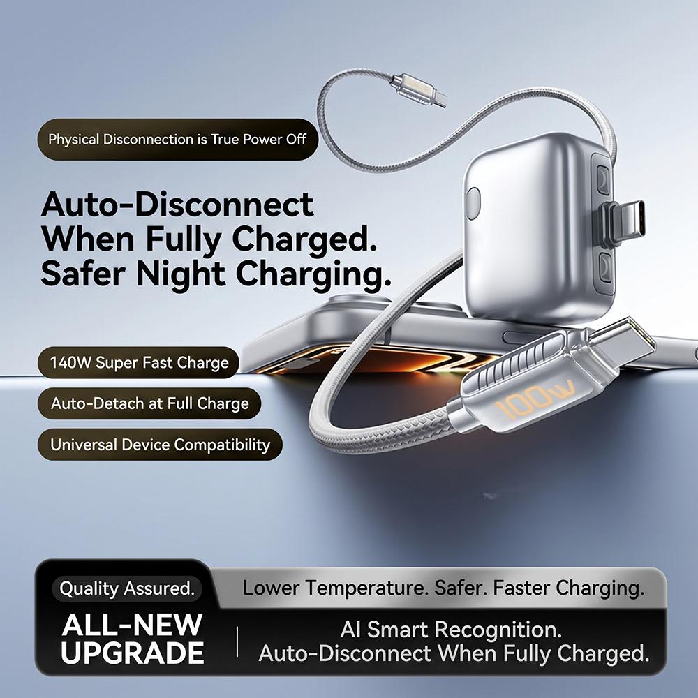 140W USB-C Tablet Fast Charging Adapter, High Speed Charger, Auto-Disconnect When Fully Charged, Power-Off Charging Separator for USB-C Devices, Portable Fast Charger