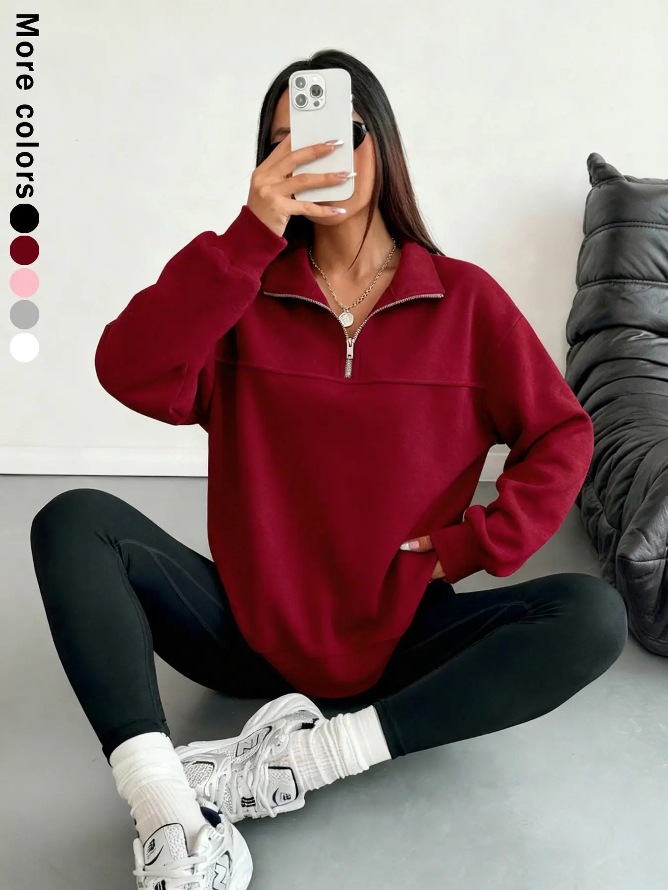 Women's Loose Half-Zip Pullover Sweatshirt, Back-to-School Clothing, Casual Daily Fall & Winter Wear