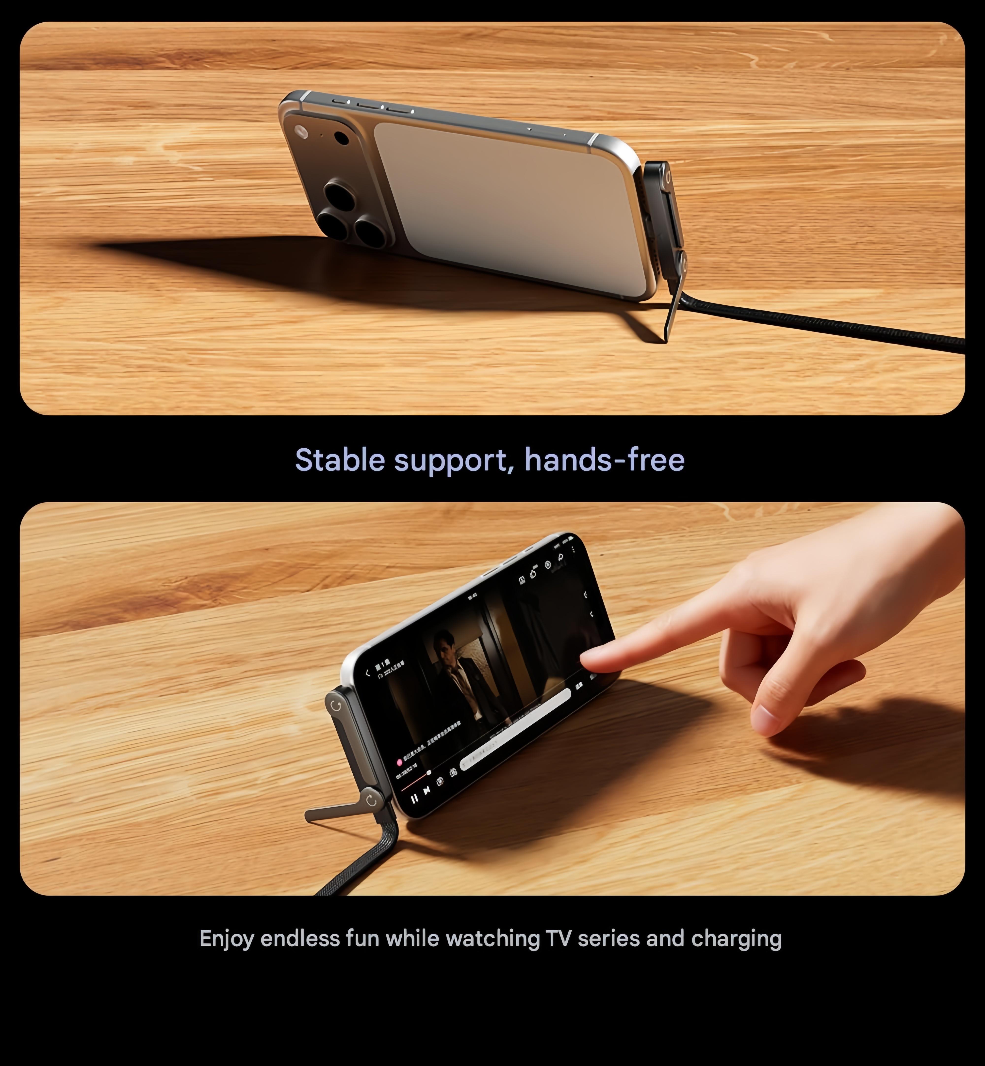 basemo Invisible Holder Charger Cable with Stand, 240w super fast charging 2-in-1 Fast Charging Cord & Phone Stand for Gaming, Office, Car Travel, Compatible with iPhone Samsung Type-C charging cable Black