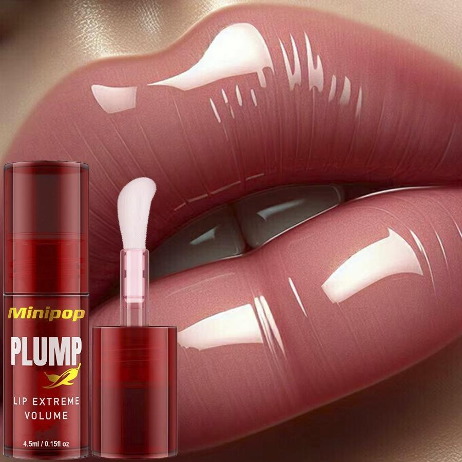 LIP PLUMP Transparent Plumping Lip Oil Lip Treatment - Extreme Lip Plumper Lip Volumizer Infused with Ginger & Chili for a Natural Tingle, Provides Deep Moisturizing & a Non-Sticky Glossy Finish