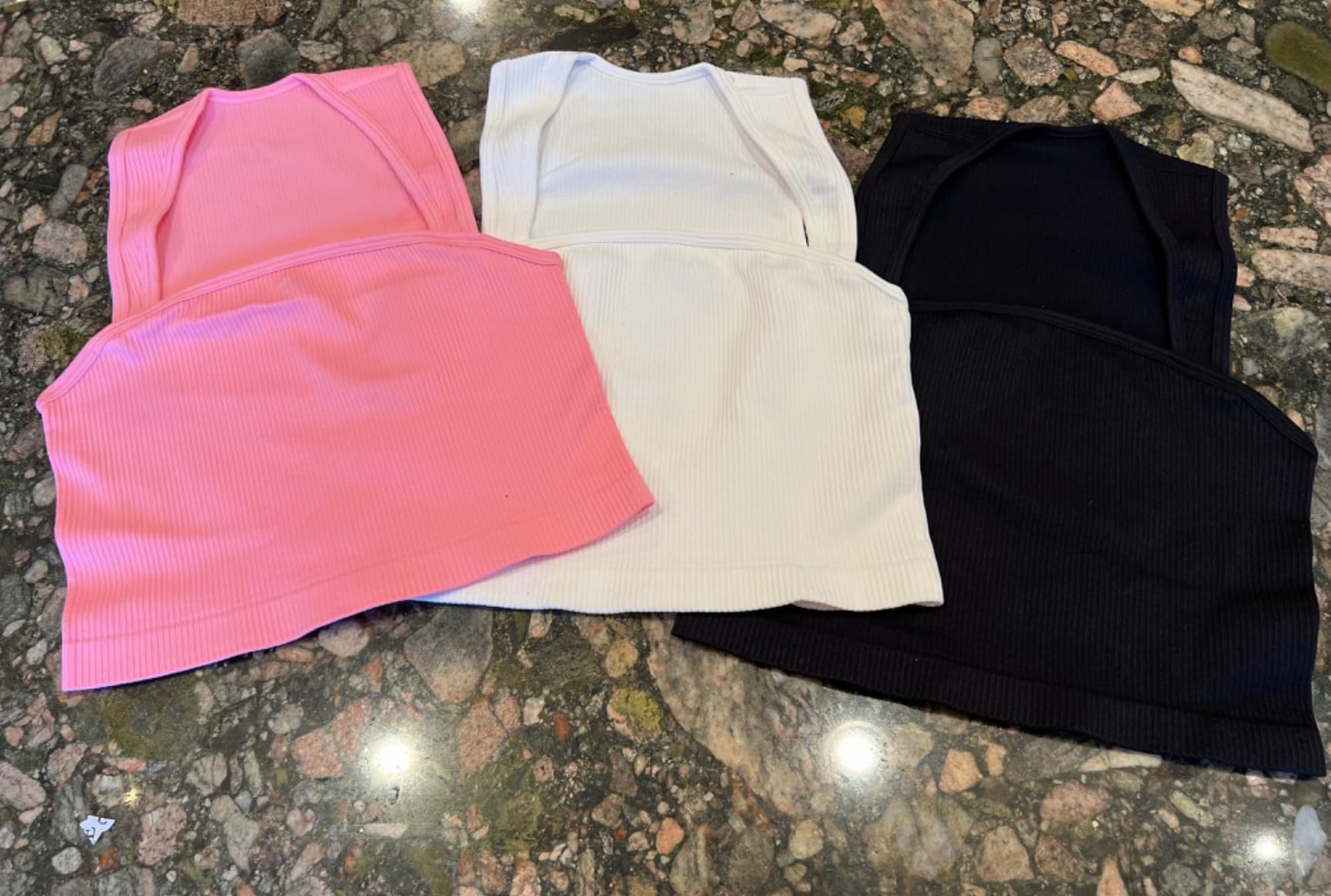 SUNVADUN 481-3 PIECE Women's Tank Tops Strappy Sleeveless Square Neck Stretch Tee Shirts Crop Camis 481-Black,Coffee,Beige Casual Everyday Wear Womenswear Basic Minimalist Short