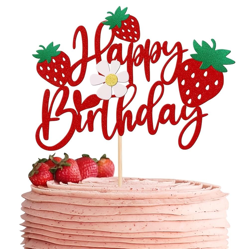 1 strawberry-themed birthday party cake decoration