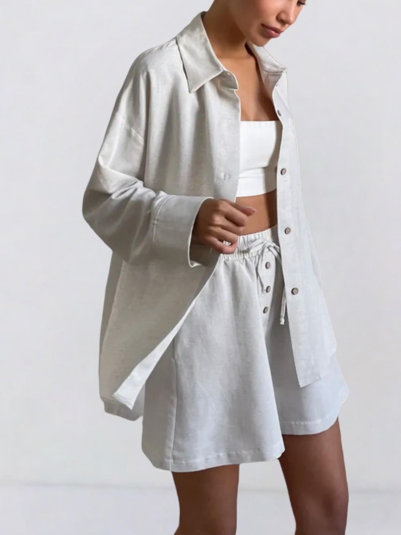 Spring Summer Fashion Womenswear Short Pants Pure Color Shirt Two-Piece Set Suits Casual Loose Fit Short Sleeve Women's