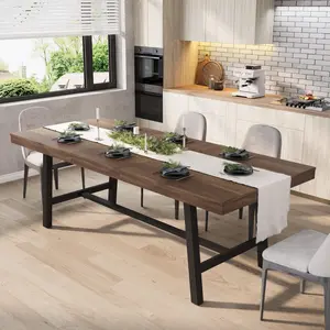 63″–83″ Extendable Industrial Rectangular Dining Table, Heavy Duty Metal Frame Kitchen Table for 6‑8 People for Dining Room, Kitchen & Parties