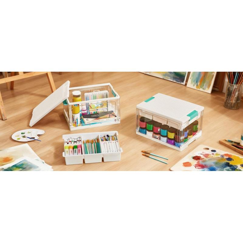1pc Clear Craft Storage Bin with Removable Trays and Adjustable Dividers, Ideal Containers for Art Supply Coloring Books, Sensory Toys, Craft Supplies, Medicine, Playdough, Transparent Dust Proof, Mid Year Sale Restock,