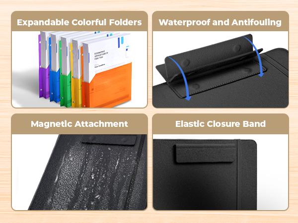 JoyCat PU Leather 3-Ring Binder Clipboard with Storage & Magnetic Clip (12.4"x10.2") - Removable Refillable Lined Notepad (11"x8.5"), Expanding File, Files Organizer, Office Accessories for Nursing Students summerwins JoyCat PU Leather 3-Ring Binder Clipboard with Storage & Magnetic Clip (12.4"x10.2") - Removable Refillable Lined Notepad (11"x8.5"), Expanding File, Files Organizer, Office Accessories for Nursing Students summerwins