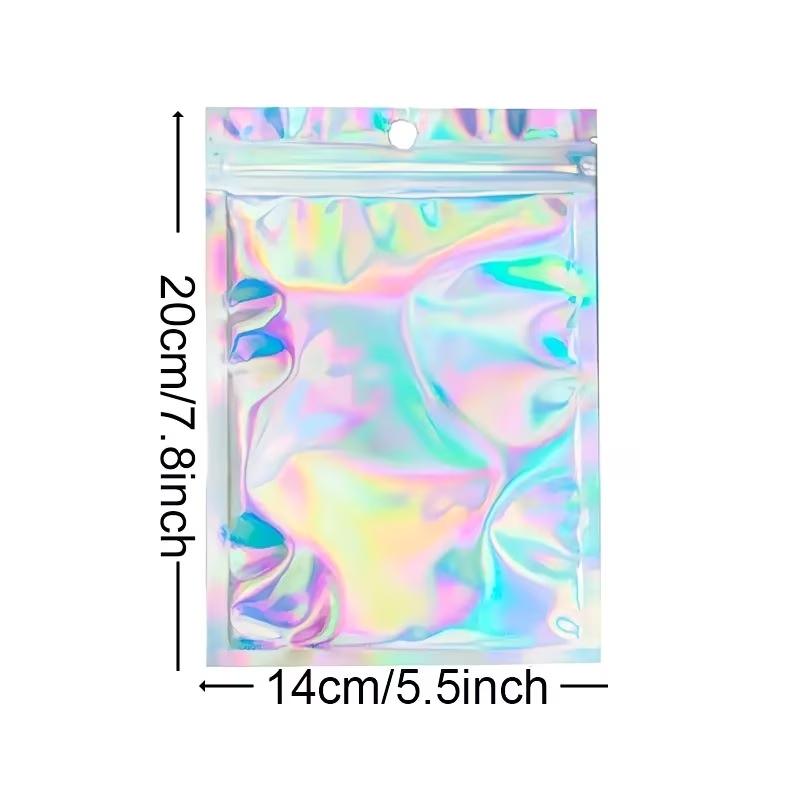20pcs Re-Sealable Odor-Proof Bags, Holographic Aluminum Foil Food Candy Jewelry Screw Flat Zip Lock Bag, Resealable Zipper Bags, Durable Storage Solution
