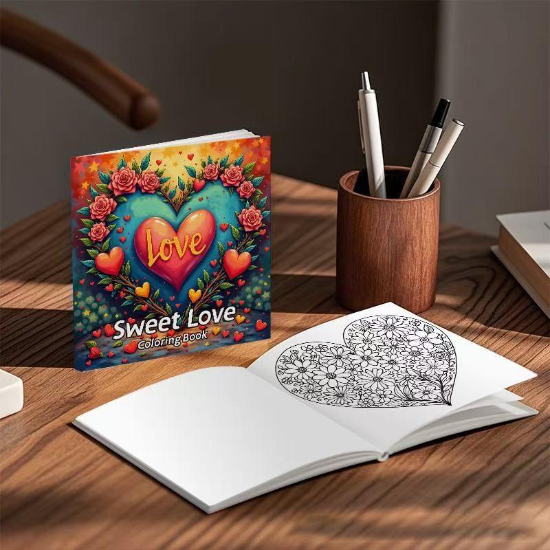 Sweet Love Coloring Book, Stress Relief Tool, Perfect for Couples, Valentine's Day Gift, Adult Coloring Book, Fine Lines, Beautiful Scenes