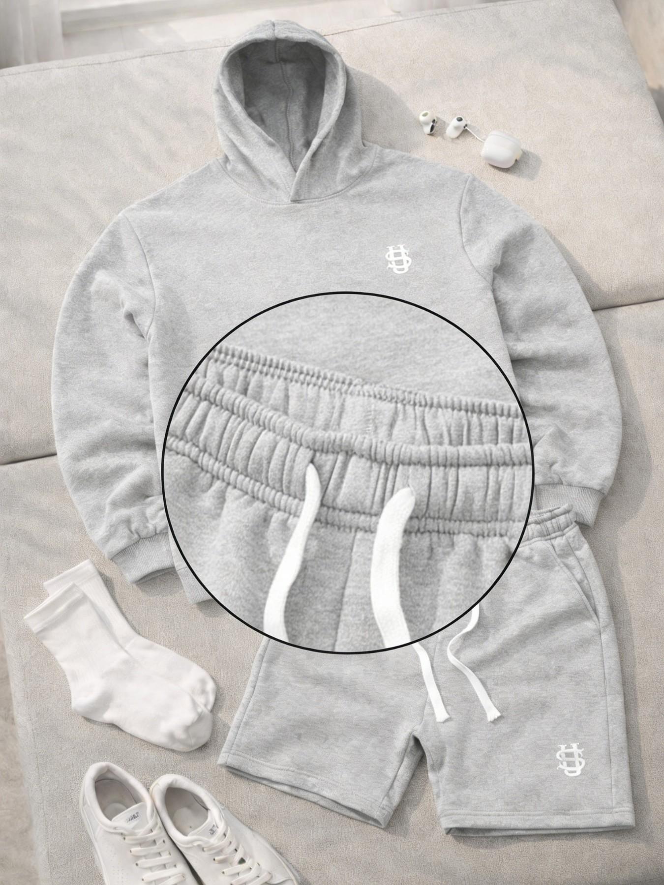 Men's 2-Piece Heavyweight Hooded Tracksuit, Oversized Embroidered Loungewear Set, Sweat Shorts, Streetwear Essential for Summer