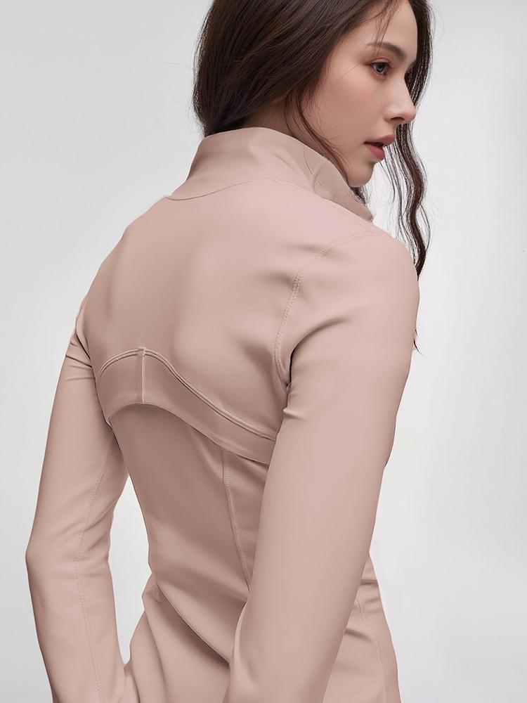 Yoga jacket for women, spring stand up collar, gold zipper, slim fit, casual long sleeved outdoor fitness suit top