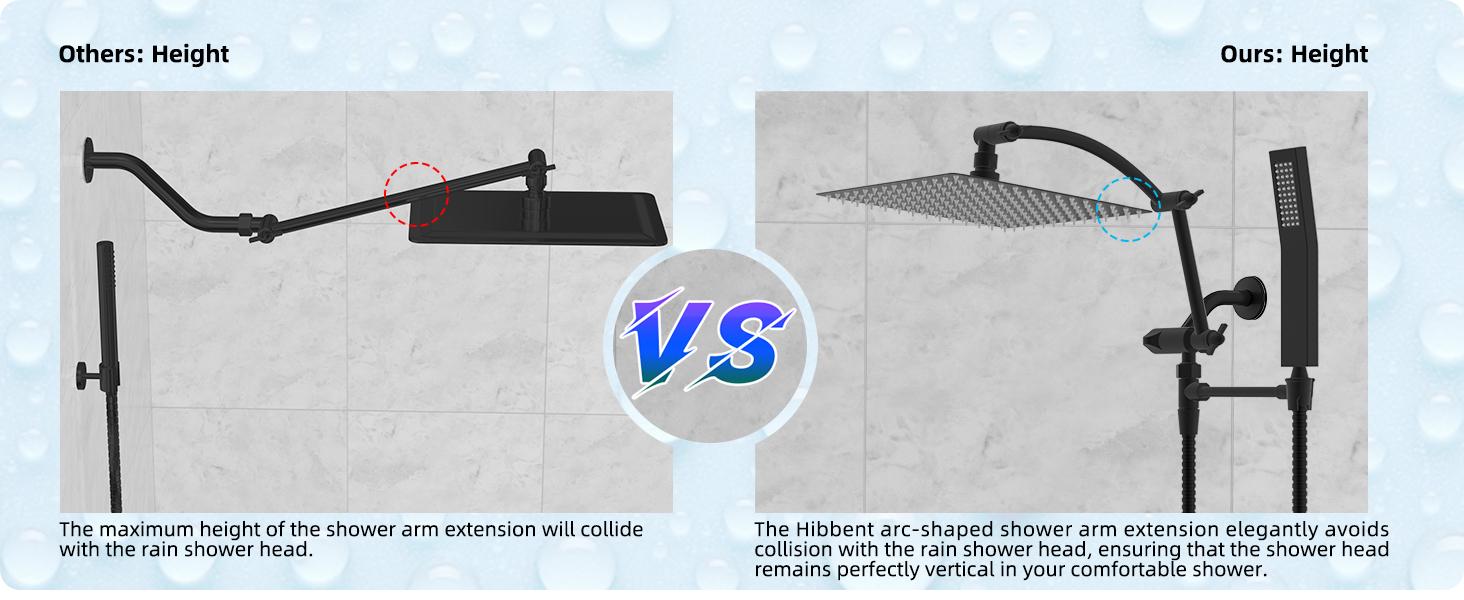 Hibbent All Metal 10'' Rainfall Shower Head, Square Shower Head Combo, High Pressure Handheld Shower Wand, 16'' Adjustable Arc-shaped Shower Extension Arm, 71'' Hose, 2 Showerhead Holders, Matte Black rain shower