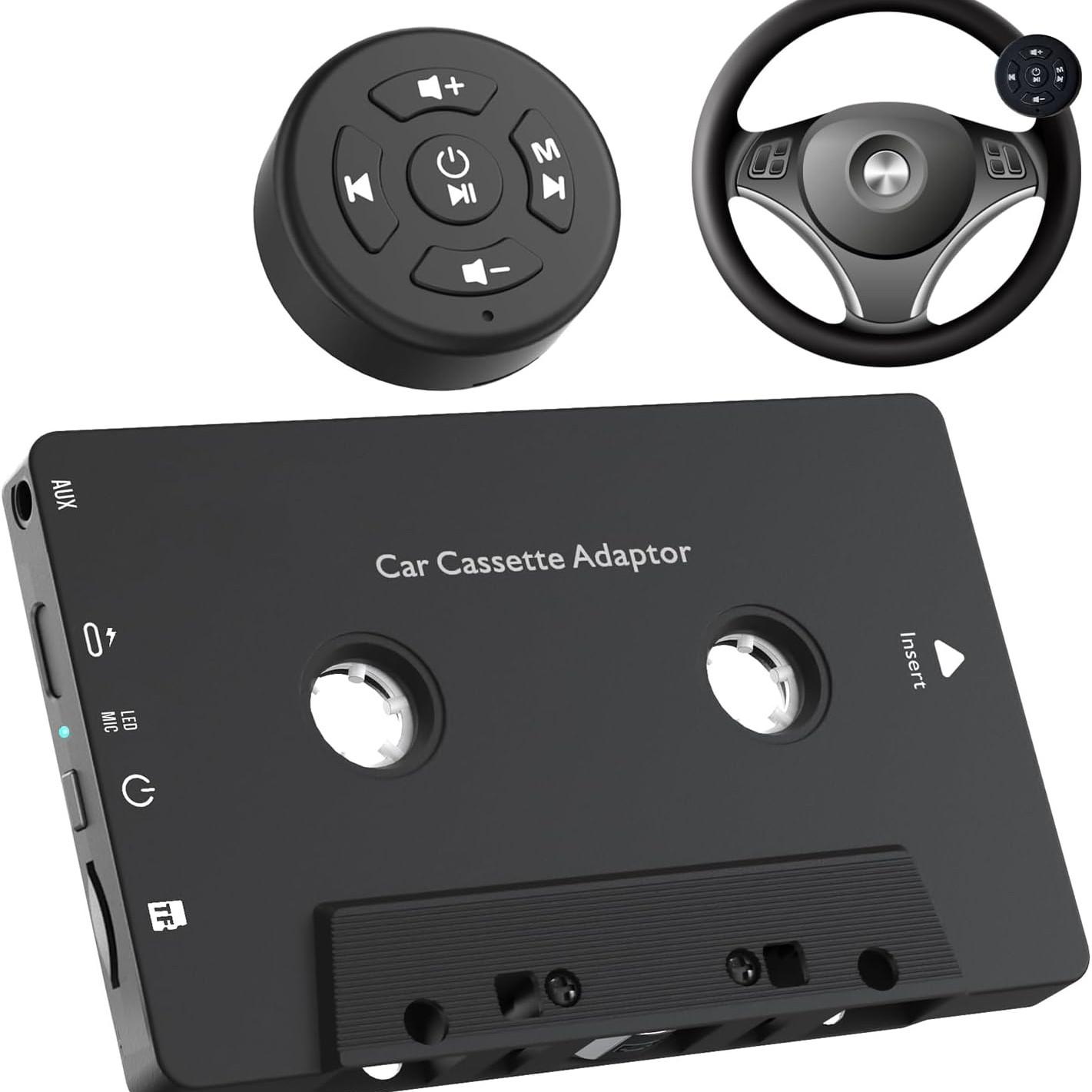 Car Audio Bluetooth 5.1 Compact Cassette Receiver, Cassette Bluetooth Adapter for Car Tape Player, Wireless Streaming Cassette Aux Adapter with Hands-Free Calling, Compatibility with Smartphones, Tablets, MP3, TF Card, Stable Connectivity