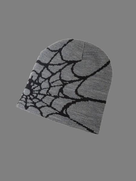 Unisex Spider Web Y2K Knit Beanie, Casual Fitted Hat for Fall & Winter, Trendy Jacquard Outdoor Cycling Cap, No Brim Design