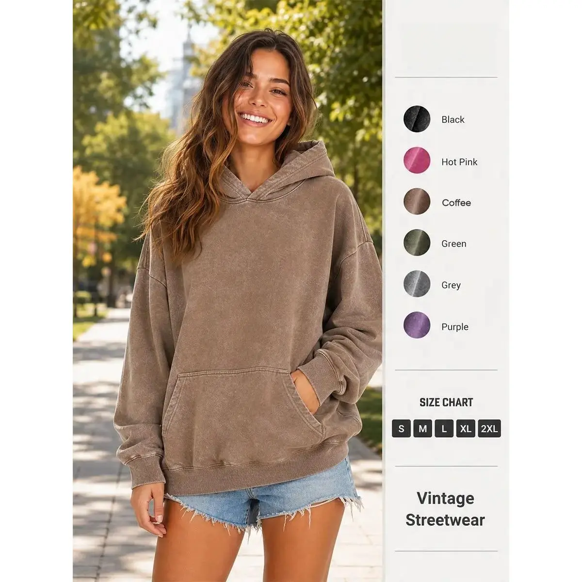 Retro Acid Wash Hoodie Oversized Hoodies Pullover Women Fall Plain Preppy Hoodie Streetwear Cotton Vintage Hooded Sweatshirt Cute Pullover Fall Winter Long Sleeve Shirts Outfits Hoodies