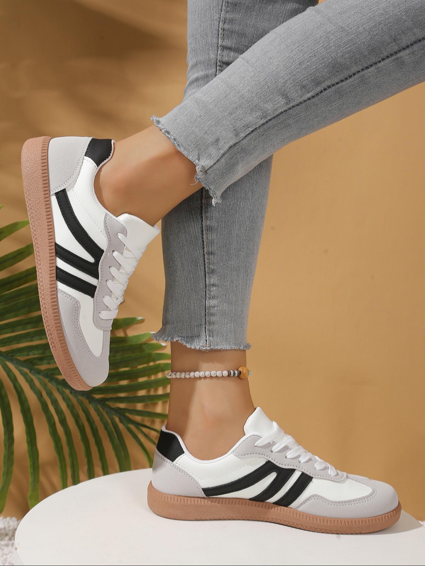 Lucky Step Women's Fashion Sports Shoes, Sporty Running Shoes, Vintage Classic Casual Lace-Up, PU Leather Patchwork, All-Season Tennis Running Walking Shoes, Running Sports Footwear