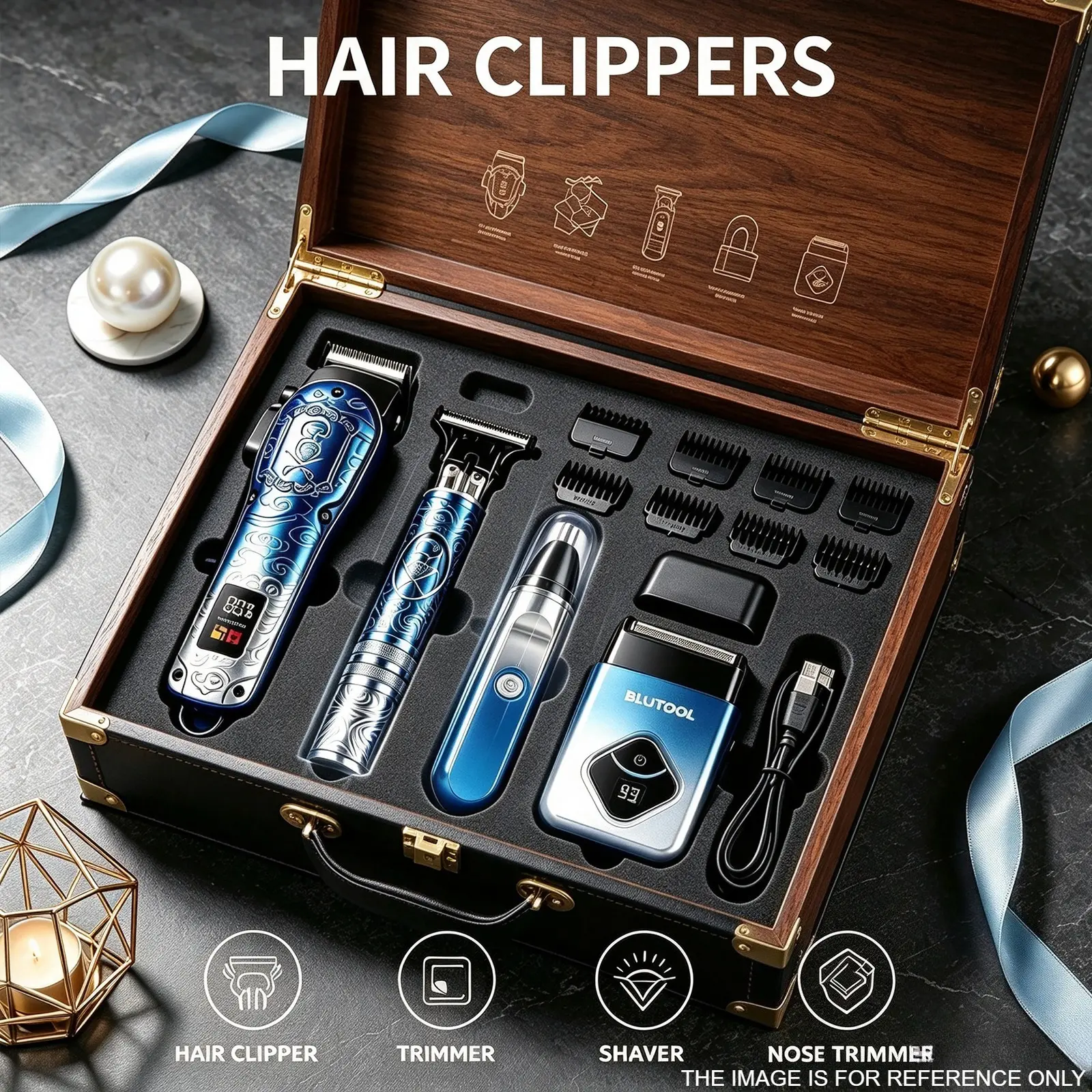 Professional Men's 4-Piece Cordless Grooming Set - Trimmer, Razor, Nose Trimmer, Guide Comb, USB Rechargeable Salon/Home Tools, Ideal Gift for Dads/Husbands (Father's Day, Christmas, Birthdays)