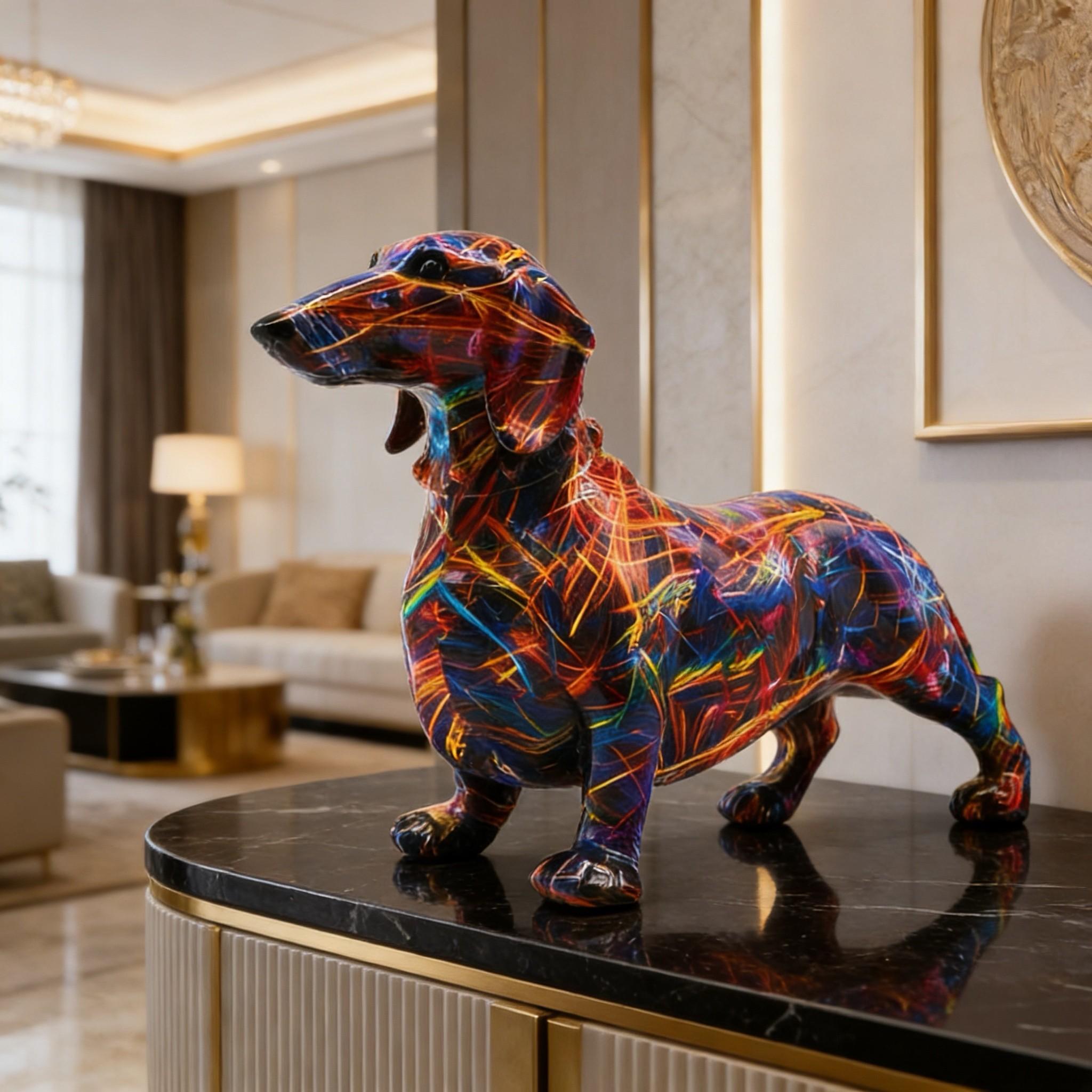 Creative Colorful Sausage Dog Resin Statue, Modern Art Sculpture, Bookshelf Decor, Home Living Room Office Cabinet Desktop Decoration