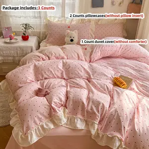 Korean Style Polka Dot Bedding Set, Includes Duvet Cover & Pillowcases, no insert, Bedroom Bedding Set, Breathable Fabric, All-Season Use, Easy Care, Perfect Gift, Soft Bedding Sets #GLOBAL PICKS