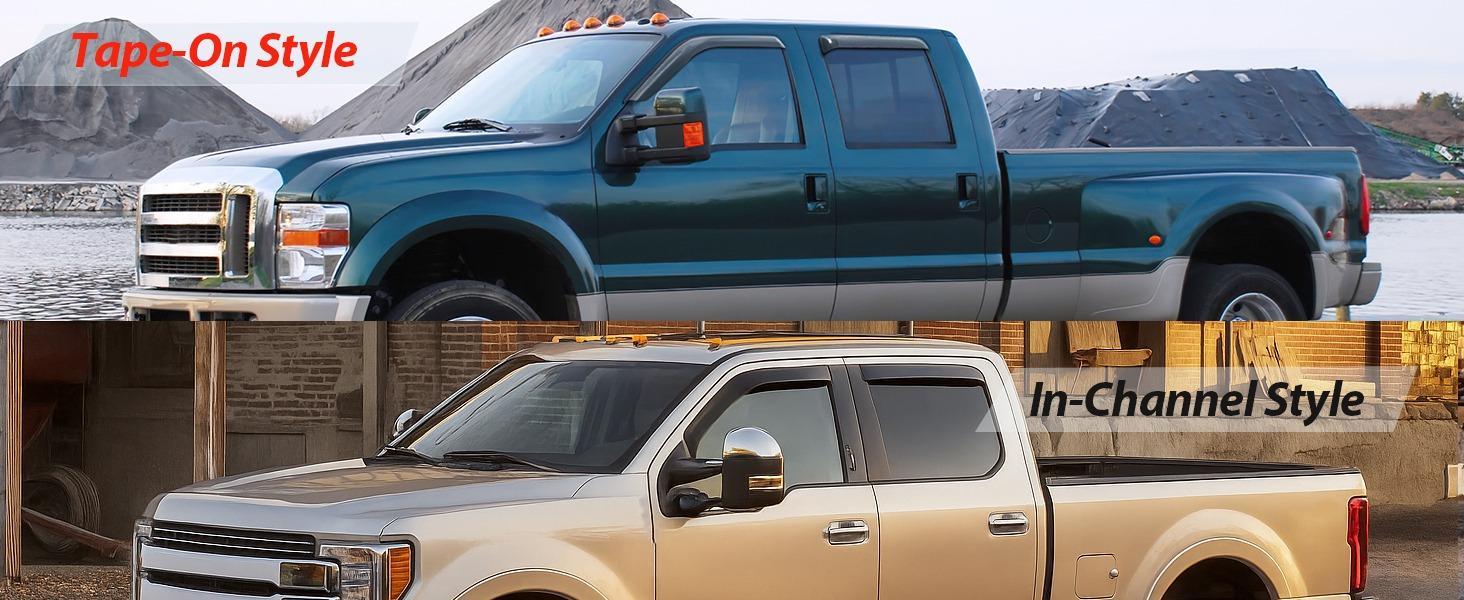 Nilight Tape-On Window Visors for Ford F250/F350/F450/F550 Super Duty 1999–2016 Crew Cab Only, Rain Guards, Vent Shades, Wind Deflectors, Reduce Wind Noise, Smoke Tint, 4PCS