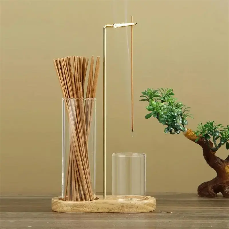 2 in 1 Incense & Candle Holder, 1 Count Wooden Base Aromatherapy Diffuser Incense Burner with Removable Glass Ash Collector, Woody Home Decor Ornament for Living Room Bedroom, Funny Gift, Scented, Aroma, Fragrance Perfume,dorm essentials,home essentials,s